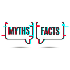 Myths vs facts icon, truth and false vector speech bubbles with glitch effect. True versus fake and reality opposite fiction thin line word balloons, fact checking or myth busting badge