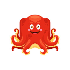 Octopus emoji, kawaii animal square face emoticon, vector cartoon character. Funny cute octopus kawaii emoji, undersea comic manga sticker or sea and ocean octopus avatar square face icon