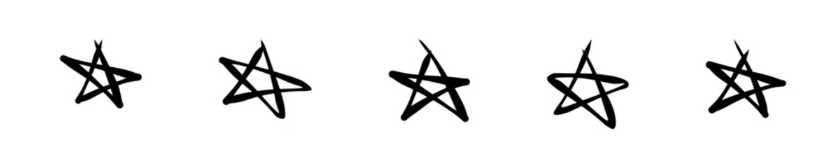 Doodle, scribble black marker stars. Rating, favorite pencil or pen handdrawn web icons. (Full Vector)