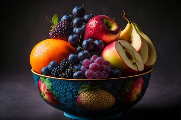 Fantasy fruit bowl. Generative AI.