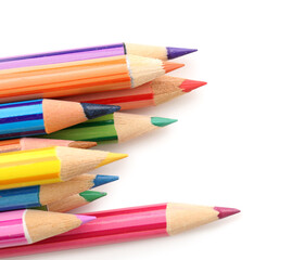 Fototapeta premium Set of colorful pencils on white background, closeup