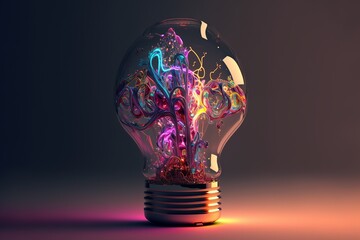 Lightbulb in all colours of the Rainbow representing creativity, imagination and artistic expression 