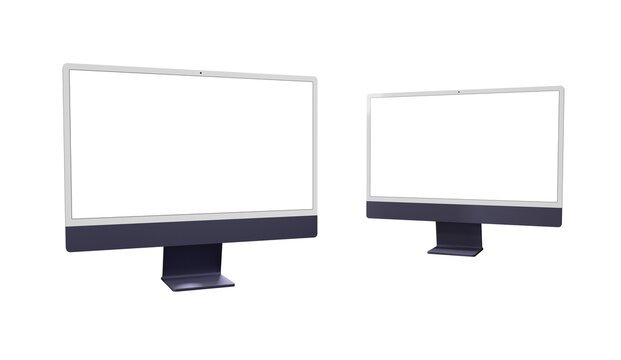 Computer display with white blank screen. Front view. Isolated on white background. 3D illustration. modern