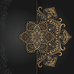 Unique and luxury mandala background in golden color for invitation and other work.