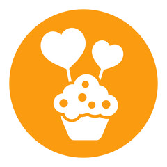 Cupcake with two hearts vector glyph icon
