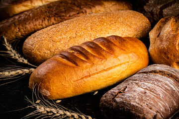 Different types of bread with spikelets.