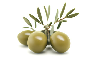 Olive branch with delicious green olives, isolated on white background