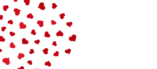 Love valentine background with red petals of hearts on transparent background