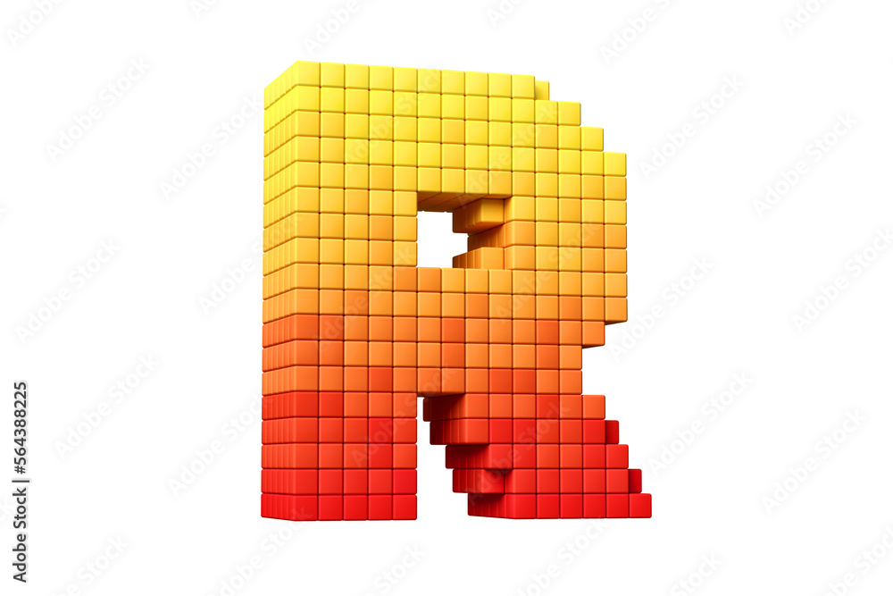 Poster retro futuristic display style pixel art font letter r in yellow to orange color scheme. high qualit