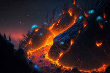 Fototapeta na wymiar Volcano, lava, magma, background. Generative AI