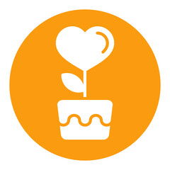 Heart flower in pot vector glyph icon