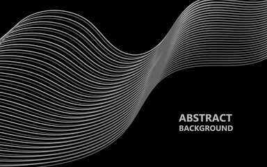 Black abstract background design. Modern wavy line pattern. Premium stripe texture for banner, business backdrop. Black horizontal vector template