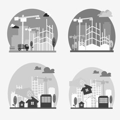 real estate on construction process and construction planning black and white vector