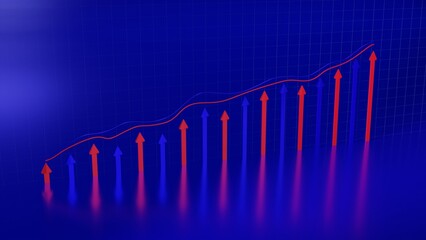 Growth economy financial business market graph, 3d rendering, 3d render, 3d image, financial chart, chart and price growth concepts with arrows, investment profit, economic growth, sale and high price