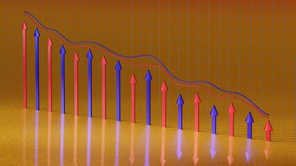 Fall economy financial market graph, 3d render, 3d render, 3d image, financial chart, charts and price decline concepts with arrows, economic downturn, sale and low price