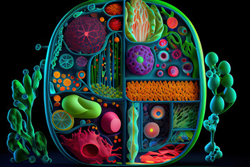 a plant cell, showing various components such as the nucleus, cytoplasm, cell membrane, and more.