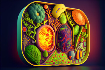 a plant cell, showing various components such as the nucleus, cytoplasm, cell membrane, and more.