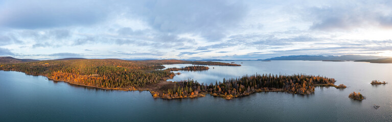 Magnificent Panorama of the northern autumn nature, Murmansk region, Apatity. Kirovsk and the White Sea