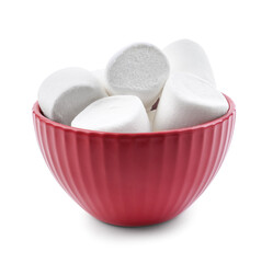Fototapeta na wymiar Bowl with tasty marshmallows isolated on white background