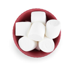 Bowl with tasty marshmallows isolated on white background