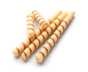 Tasty wafer rolls isolated on white background