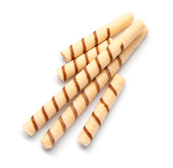 Tasty wafer rolls isolated on white background