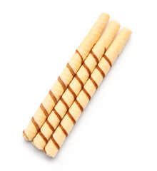 Tasty wafer rolls isolated on white background