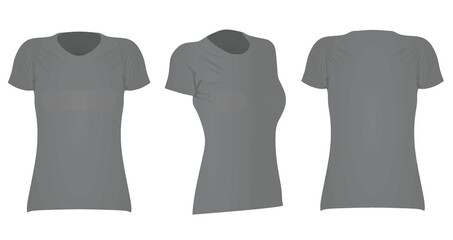 Grey  women t shirt. front side and back view. vector illustration