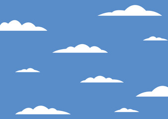 Group of clouds on blue sky, cartoon clouds background, vector illustration