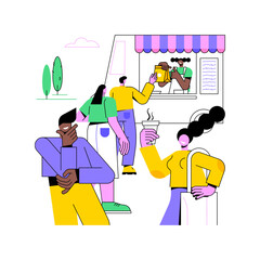 Queuing for food isolated cartoon vector illustrations. Group of people queuing up for meal near the food truck, eating out outdoors, waiting for dishes, friends leisure time vector cartoon.