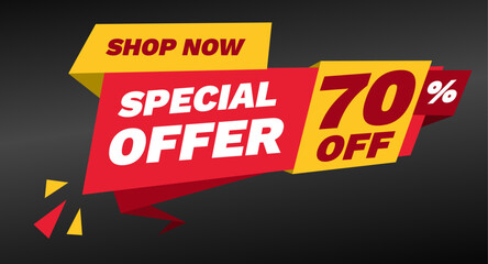 special offer 70 percent off, shop now banner design template