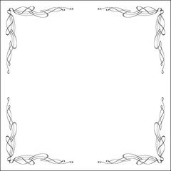 Black and white monochrome ornamental border for greeting cards, banners, invitations. Isolated vector illustration. Art nouveau style