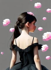Fototapeta premium charming little ballerina, girl in a bright puffy dress made of feathers. ballet postcar