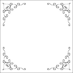 Black and white monochrome ornamental corners, elegant frame for greeting cards, banners, invitations. Isolated vector illustration.
