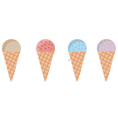 Set of bright cones with ice cream and sprinkles
