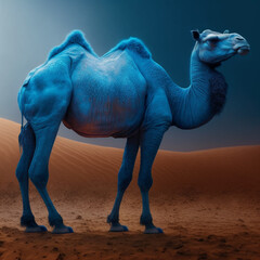 blue camel in the desert