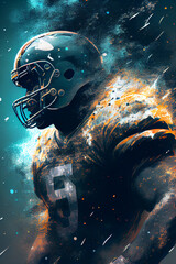 Obraz premium Amerikanischer Football Spieler mit helm und ball im Mondlicht - Generative Ai