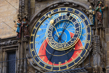 Prague astronomical clock close-up. The main attraction of the capital of the Czech Republic. Background