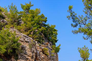 Turkish Taurus Mountains in the Kemer region of Antalya province. Background with copy space