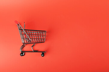 Shopping Basket, Shopping Cart, Shop Cart, Empty Trolley, Supermarket Cart with Copy Space