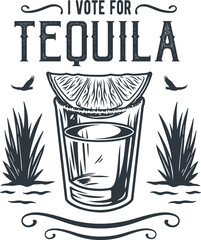 Shot tequila with lime, salt and agave for cocktail bar. Vector design with mexican tequila for alcohol pab