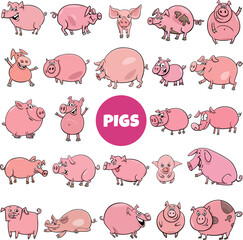 cartoon pigs and piglets farm animal characters big set