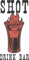 B-52 shot with flame or fire. Burning alcohol liquor hot cocktail. Vector tropical design with B 52 for bar or pab