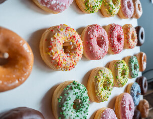 Candy bar with donuts. Table with different sweets for party. 