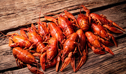 Fragrant boiled crayfish on the table. 