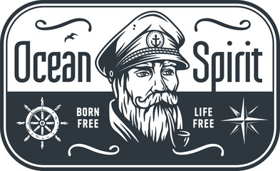 Captain marine nautical logo, sea farer or ocean travel print
