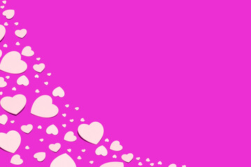 Minimal love, Valentine's Day idea. Seamless pattern of pastel pink hearts on vivid pink background.