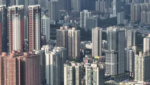 Shenzhen ,China - Circa 2022: Aerial footage of landscape in shenzhen city, China 