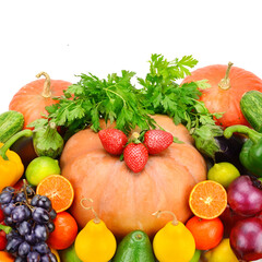 Fruits and vegetables isolated on white background.