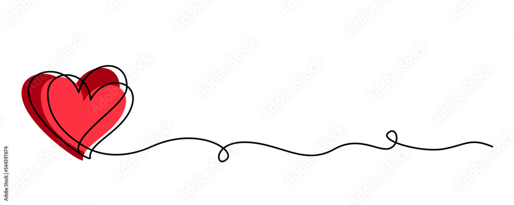 Aufkleber one continuous line drawing of couple hearts and love symbol. thin curl border and romantic symbol i